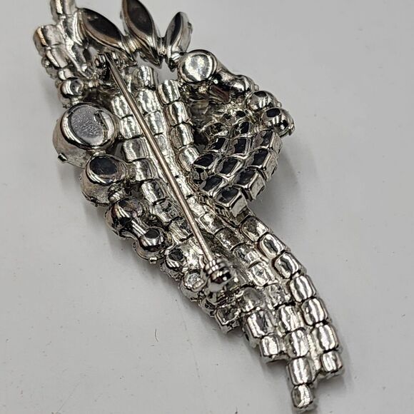Vintage Unsigned WEISS Marquise Round Clear Rhinestone Rhodium Plated Pin Brooch - Picture 5 of 7